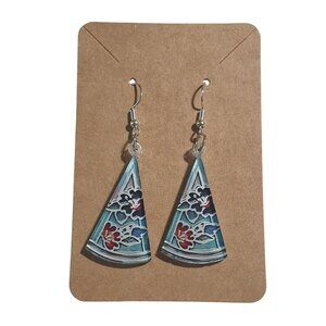 Floral Drop Earrings Vibrant Blue Red Design Acrylic Handcrafted Triangular